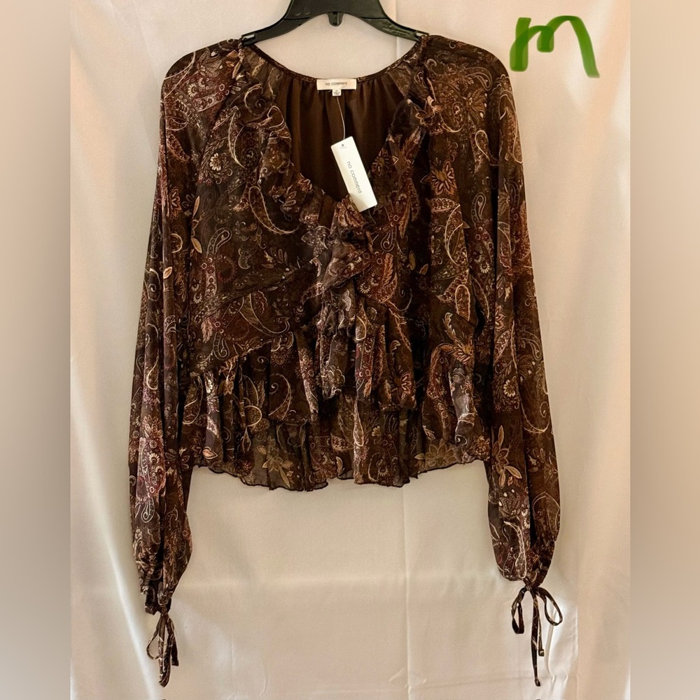 Elegant Paisley Ruffle Blouse in Deep Brown